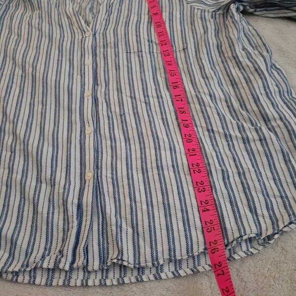 J. Crew Factory Women's Size XXL White Blue Stripe Tie Sleeve Button Up Shirt - Picture 14 of 14